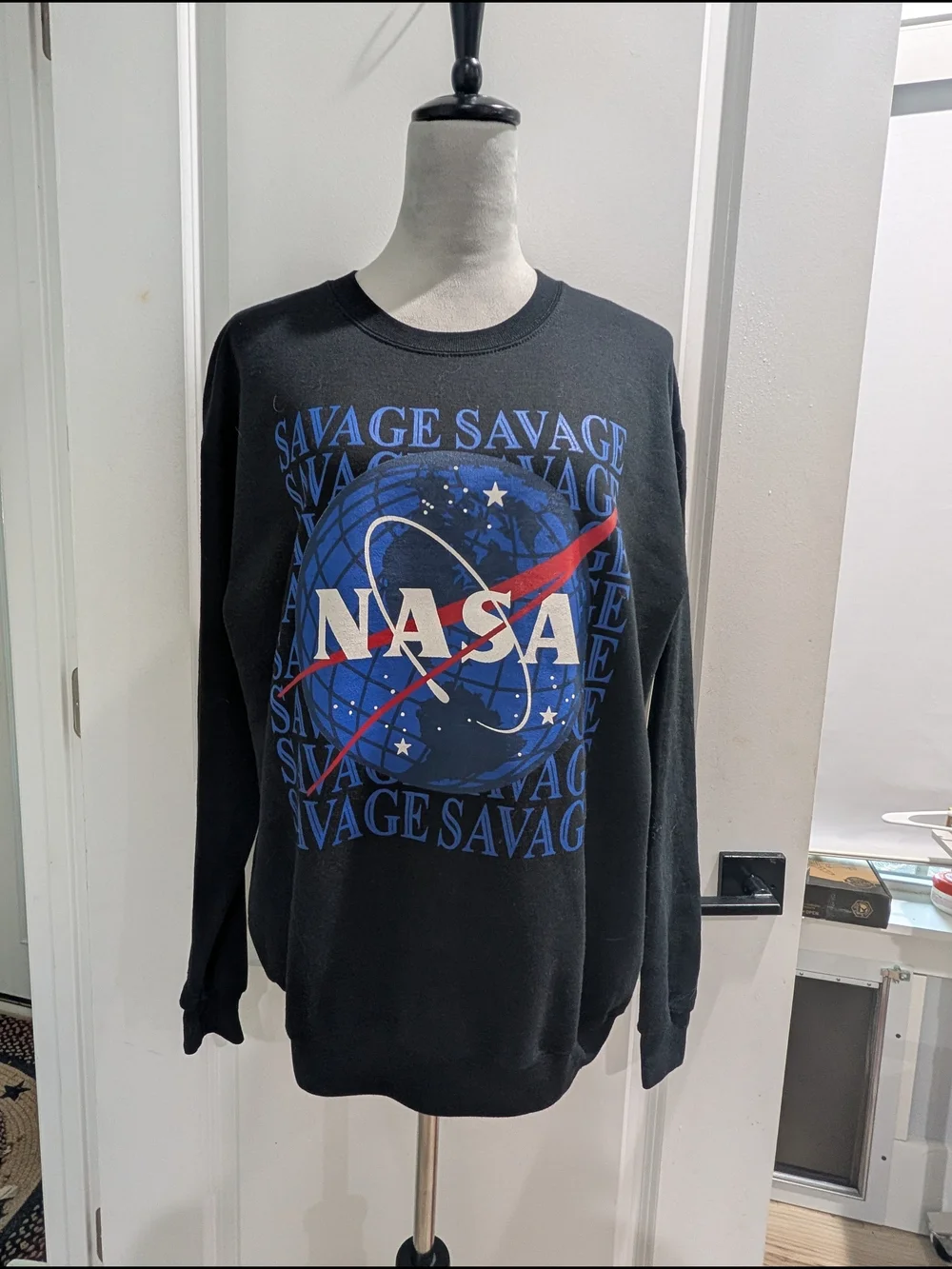 NASA Savage Graphic Crewneck Sweatshirt Black Medium Unisex Space Pullover